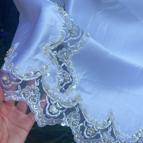 Oleg Cassini NEW NWT white wedding dress off white pearls design lace long trail - Picture 13 of 17